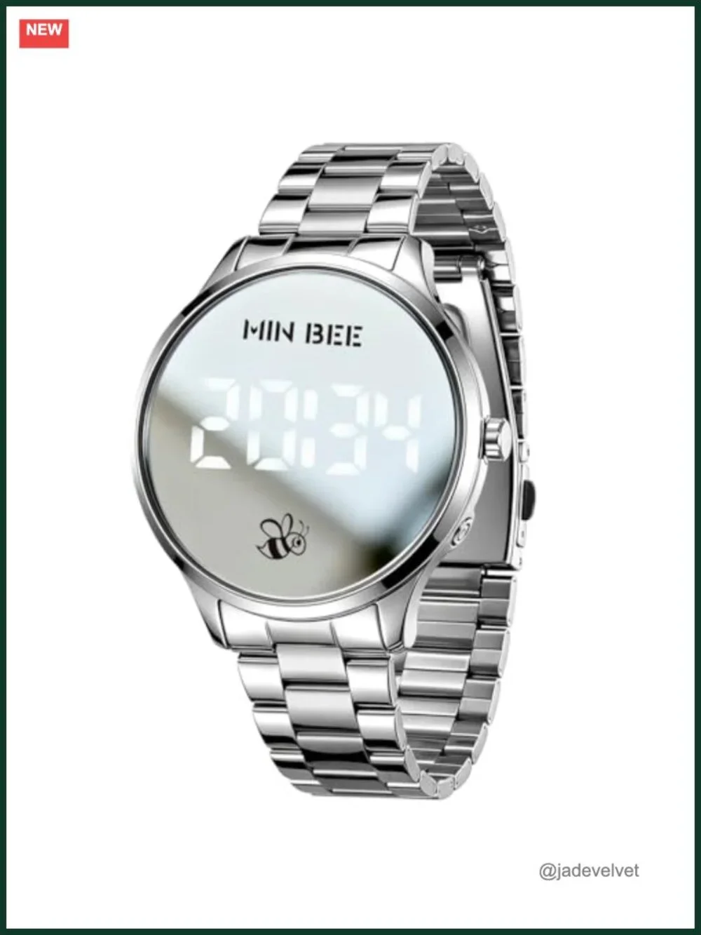 Digital Watch Large Face Wrist Watch Stainless Steel Band 30m Water Resistant